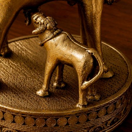 Handcrafted Brass Dhokra Cow and Calf Figurine